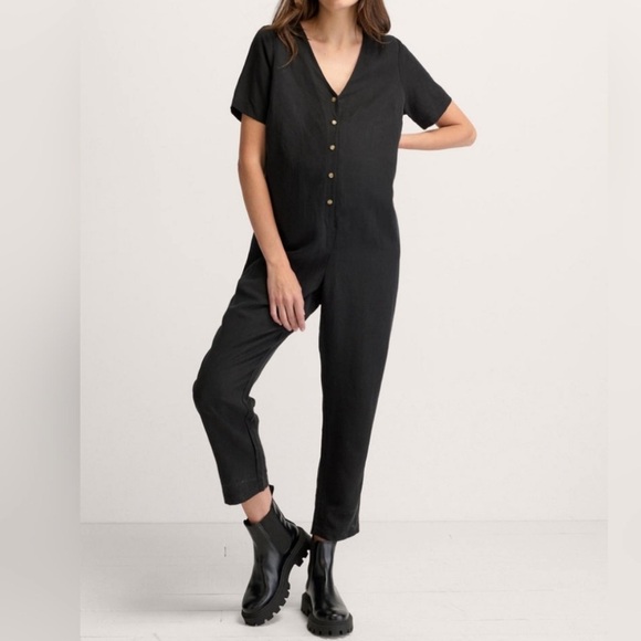 Hatch Maternity Noelle Jumpsuit Black Linen Blend 1 / Small